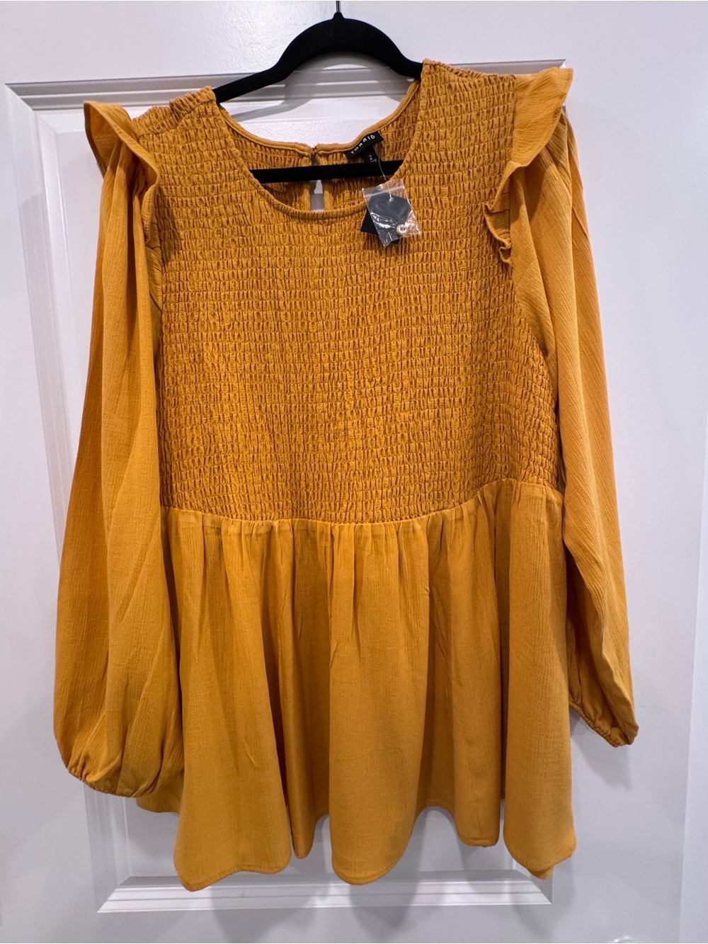 Mustard Smocked Ruffle Long-Sleeve Top